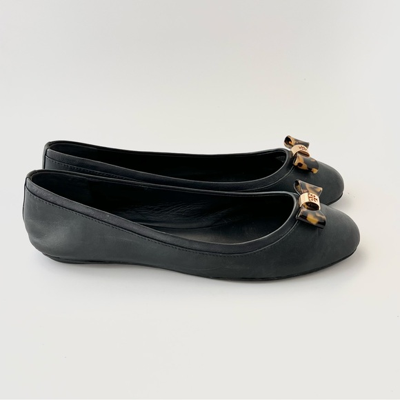 Tory Burch Sz 8 Preppy Ballet flats tortoise bow Jolene Tortuga Gold Reva navy - Picture 4 of 16